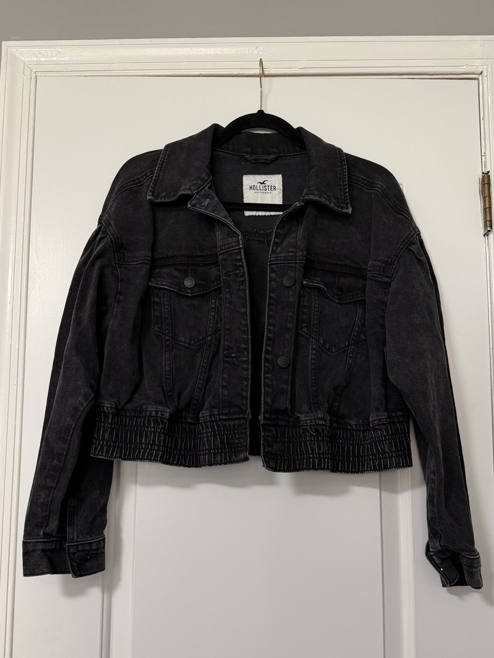 Hollister Washed Black Cropped Denim Jacket
